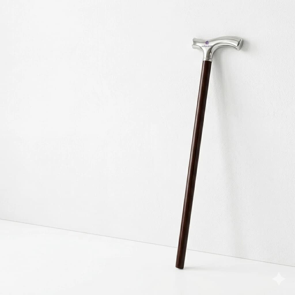 Handcrafted Adjustable Mahogany Walking Cane with Silver T-Handle
